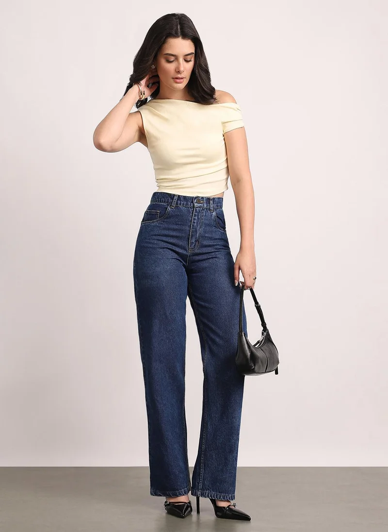 Urbano Fashion  Urbano Fashion Women's Dark Blue High Rise Straight Fit Washed Jeans Non-Stretchable for Women | Best Price UAE